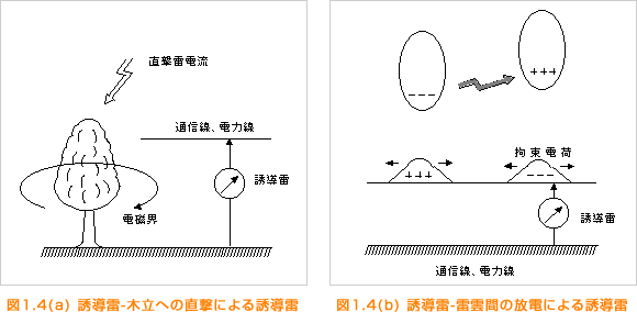 図1.4(a) 誘導雷-木立への直撃による誘導雷  図1.4(ｂ) 誘導雷-雷雲間の放電による誘導雷